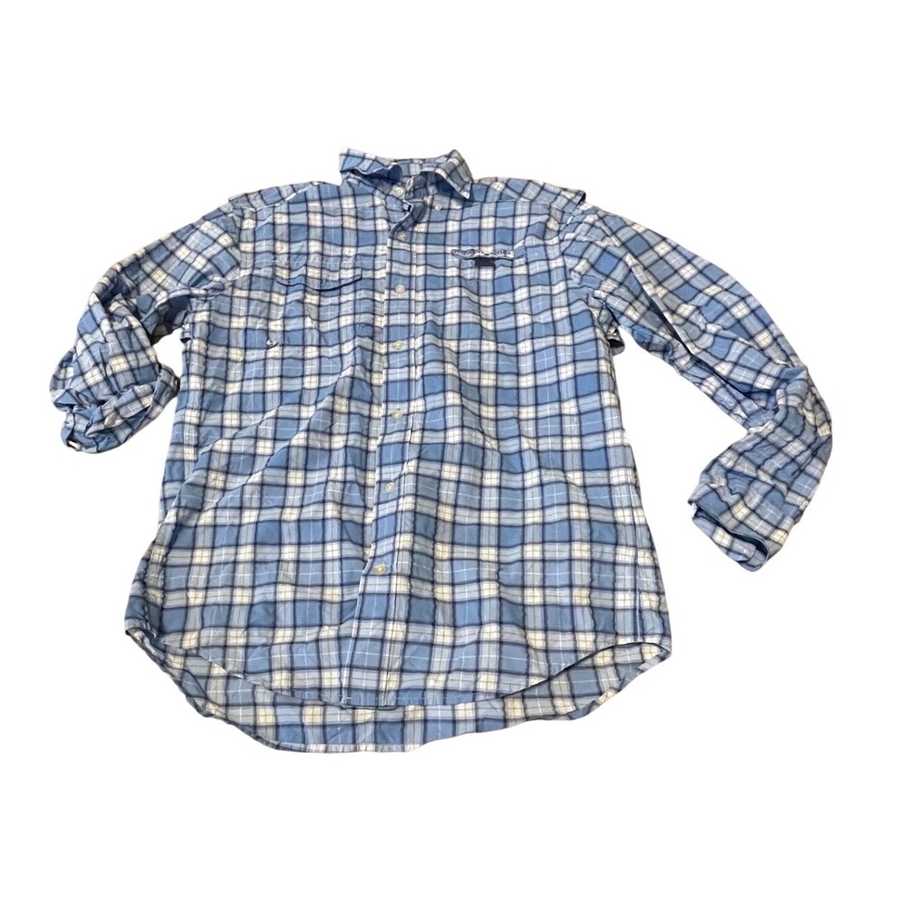 Vineyard Vines Mens Blue Plaid Harbor Fishing Shirt Long Sleeve Mesh Vent S I04